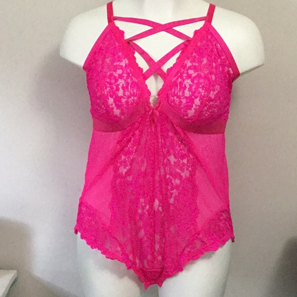 Pink Lace Strappy Bodysuit